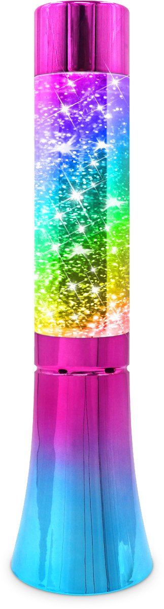 Partyfunlights – glitter tornado lamp - werkt op batterijen – regenboog look