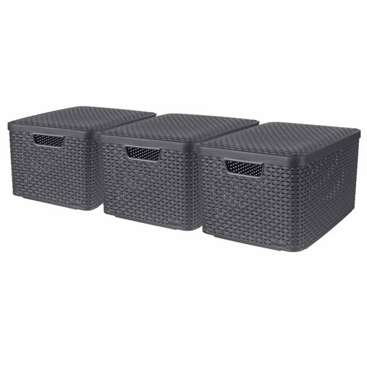 Curver opbergboxen met deksel 3 st style l antraciet