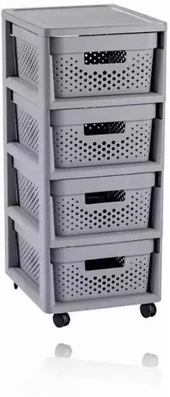 Curver infinity dots ladesysteem - 4 lades van 11l - met wieltjes - 36x30×66 cm - grijs