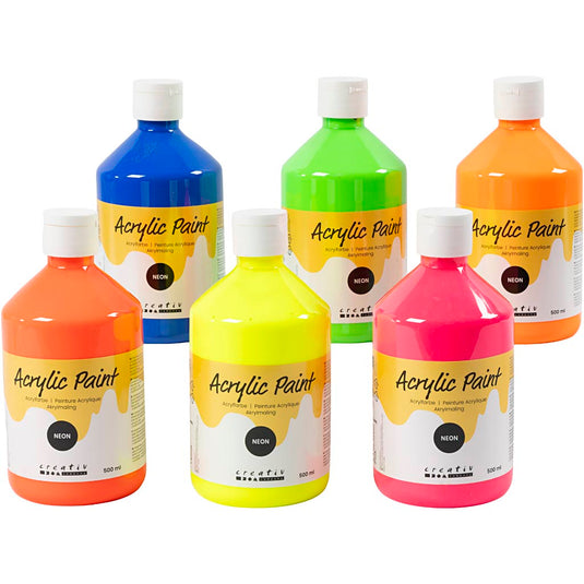 Creativ company acrylverf neon, neon kleuren, 6x500 ml 1 doos
