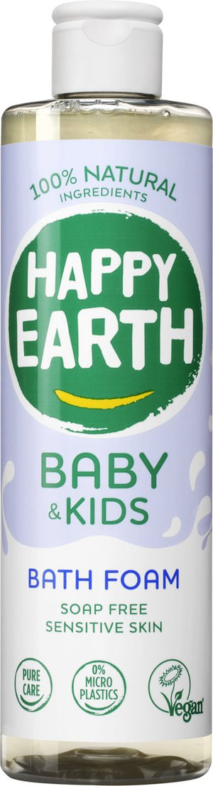 Happy earth badschuim baby kids - 100% natuurlijke ingrediënten - microplasticvrij - 0% sls sles - babyverzorging – geschikt voor de droge huid van je baby, peuter, kleuter of kind - troepvrij - 300ml