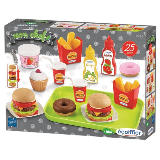 Ecoiffier voedsel en snackset + dienblad 25-delig