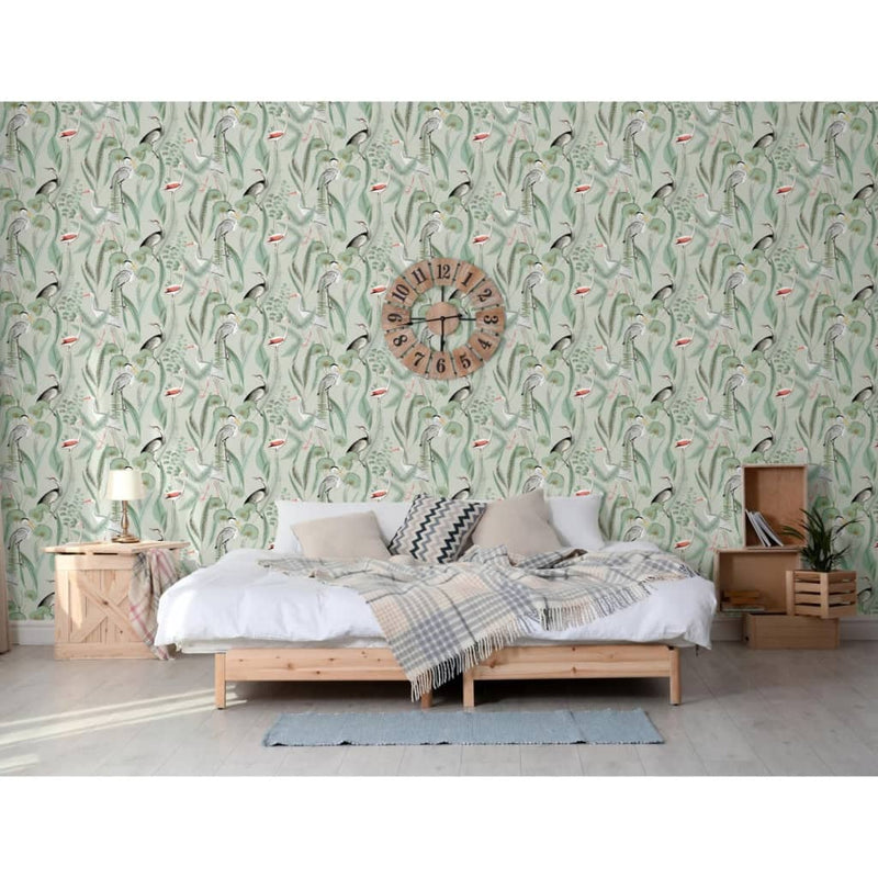 Load image into Gallery viewer, Dutch wallcoverings behang flamingo mintkleurig
