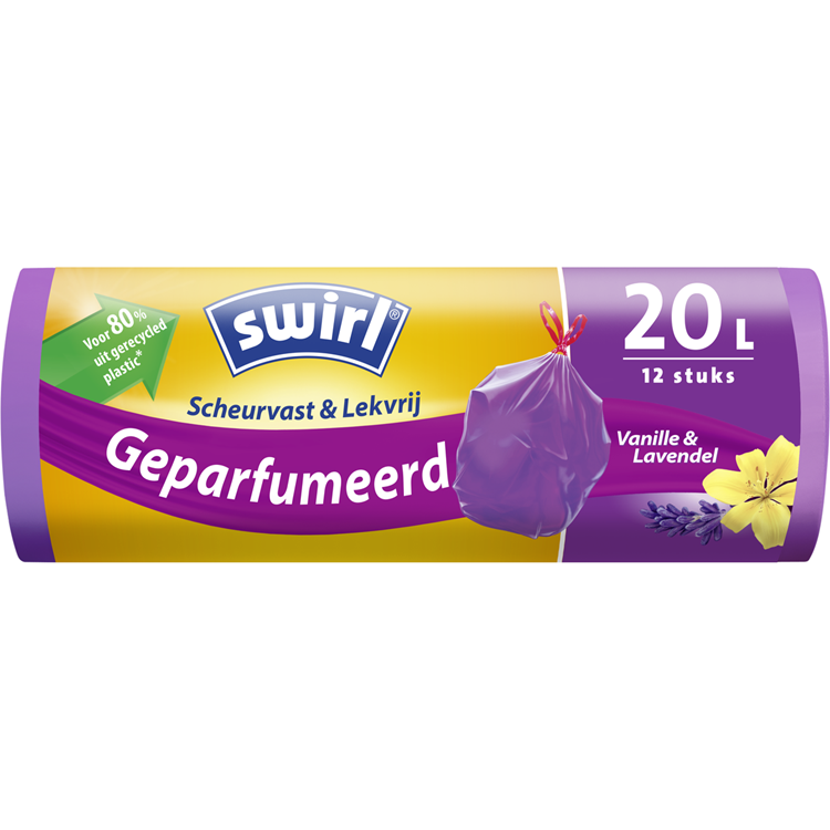 Chargez l'image dans la visionneuse de la galerie, Swirl? swirl pedaalemmerzak met trekband geparfumeerd vanille-lavendel 20l 12 stuks

