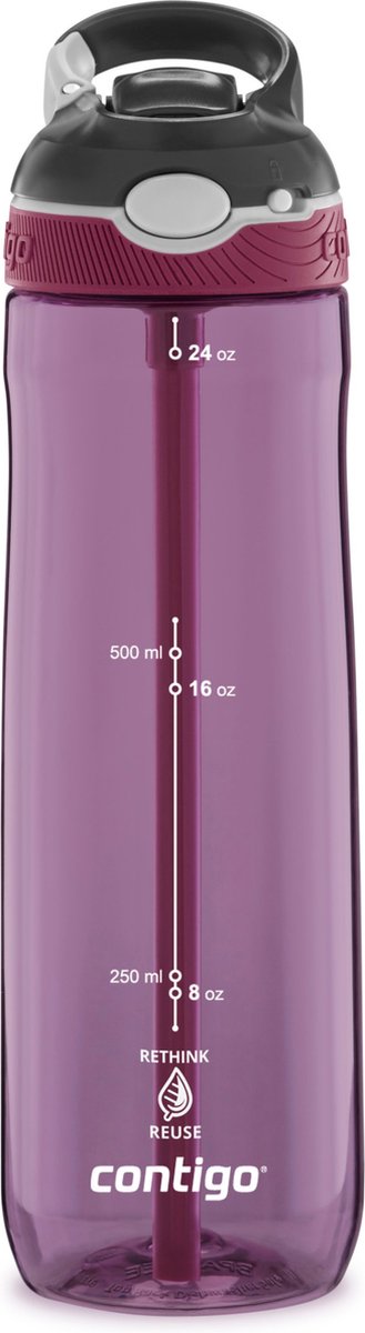 Contigo ashland autospout waterfles met rietje | grote bpa-vrije drinkfles van 720ml | sportfles | lekvrije drinkfles | ideaal voor school, de sportschool, fiets, hardlopen, wandelen | passionfruit
