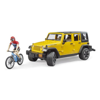 Load image into Gallery viewer, Bruder auto jeep geel met mountainbiker
