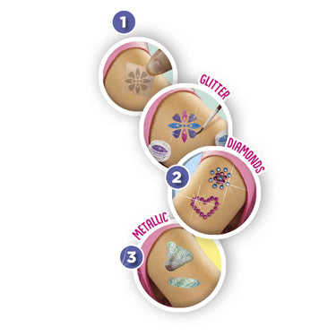 Ses creative - hobby pink - 3 in 1 glamour tattoos - knutselen meisjes - biologisch afbreekbaar - vanaf 5 jaar