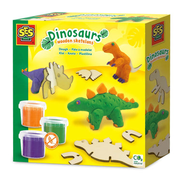Ses klei dinosaurus houten skeletten - 3 kleipotjes
