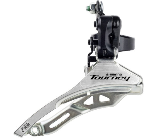 Shimano voorderailleur 3 x 6 7 speed tourney fd-ty300 down swing down pull - hoge klem ø31,8 mm - 42t - (66-69°) - zwart zilver