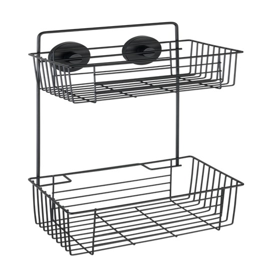 Wenko vacuum-loc wandrek 2-laags bari mat zwart 26x17x38cm - doucherek - douchemand - bevestigen zonder boren