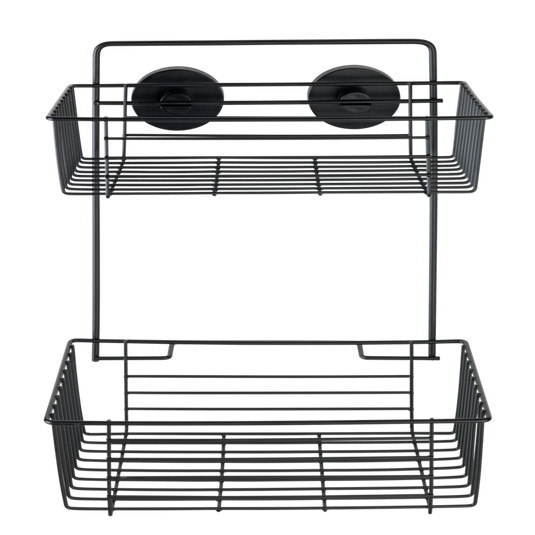 Wenko vacuum-loc wandrek 2-laags bari mat zwart 26x17x38cm - doucherek - douchemand - bevestigen zonder boren
