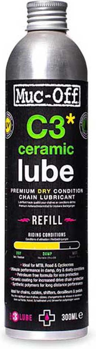 Muc--off muc-off fietsonderhoud c3 dry ceramic lube 300ml navulverpakking