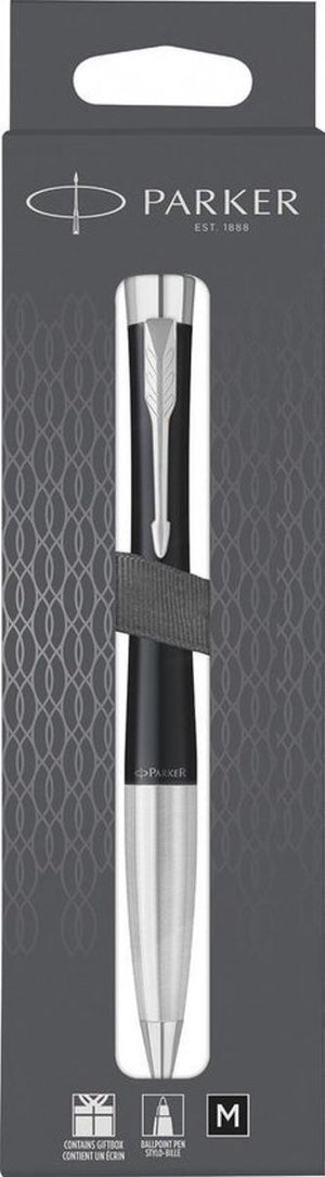 Parker urban twist balpen | matzwart en chroom | medium penpunt met blauwe inkt