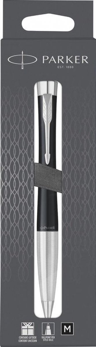 Parker urban twist balpen | matzwart en chroom | medium penpunt met blauwe inkt