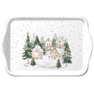 Ambiente dienblad melamine snowy houses 13x21 cm