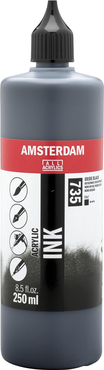 Amsterdam acrylinkt fles 250 ml oxydzwart 735