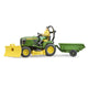 Bruder john deere zitmaaier met aanhanger en tuinman