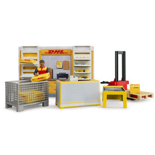 Load image into Gallery viewer, Bruder dhl pakketdienst met palletwagen + figuur
