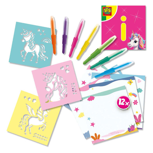 Ses creative - unicorn - blow airbrush pens - knutselen meisjes - 12 kleurkaarten - wasbaar uit kleding - vanaf 5 jaar