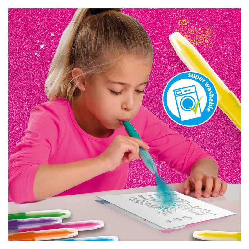 Afbeelding laden in galerijviewer, Ses creative - unicorn - blow airbrush pens - knutselen meisjes - 12 kleurkaarten - wasbaar uit kleding - vanaf 5 jaar
