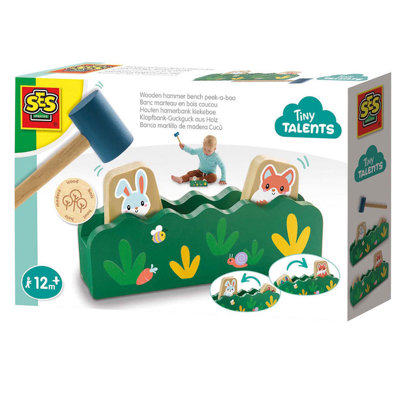 Load image into Gallery viewer, Ses houten hamerbank kiekeboe
