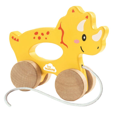Ses houten trekdier 2 in 1 - triceratops