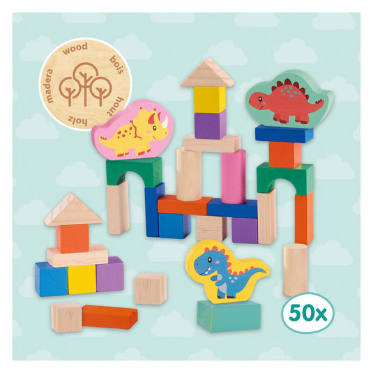 Ses creative ses houten bouwblokken dino's, 50st.