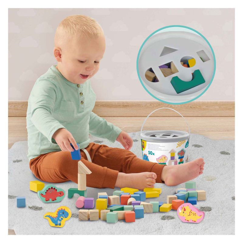 Load image into Gallery viewer, Ses houten bouwblokken dino&#39;s, 50st.
