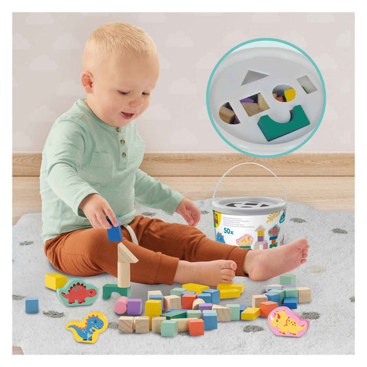 Ses creative ses houten bouwblokken dino's, 50st.