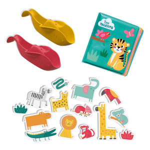 Ses creative - tiny talents - bad speelset - safari thema - kleur met water boekje + 14 schuimfiguren + 2 badbootjes - badspeelgoed vanaf 10 maanden