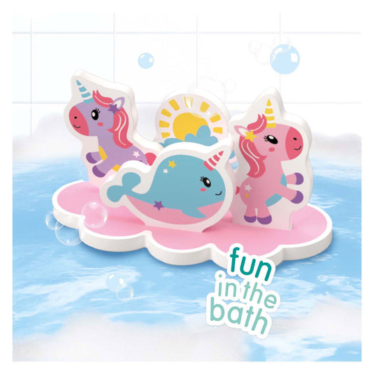 Ses creative - tiny talents - eenhoorn bad eiland - foam eenhoorns - drijvend badspeelgoed - stimuleert fantasie - creatief spelen - baby badspeelgoed - eenhoorn speelgoed