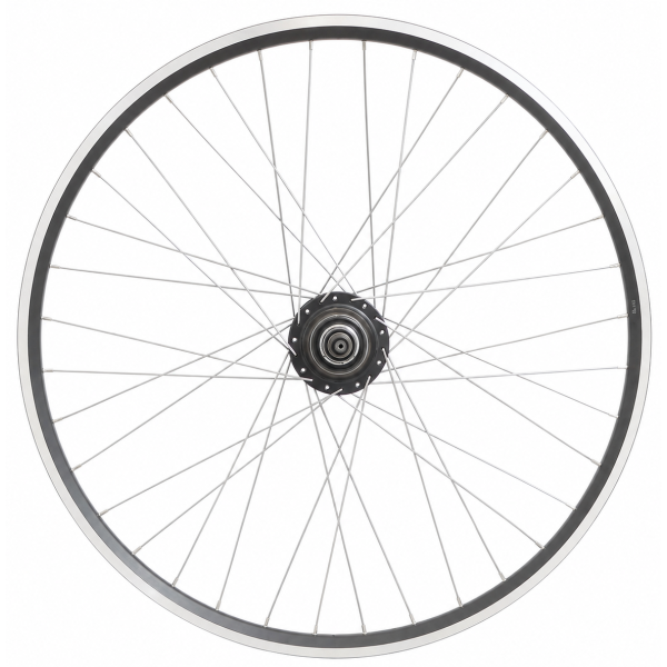 Afbeelding laden in galerijviewer, Shimano achterwiel 28 inch nexus 7 naaf (zwart) - zac2000 velg (zwart zilver) met rvs spaken - voor schijfrem
