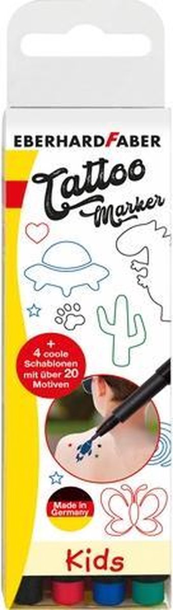 Eberhard faber tattoo stiften - kids - 4 stuks - rood, groen, blauw, zwart - ef-559504