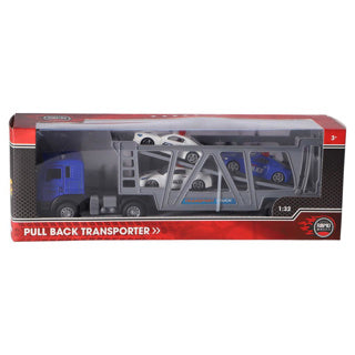 Load image into Gallery viewer, Rapid wheels vrachtwagen pull back diecast met 3 auto's | 2 stuks
