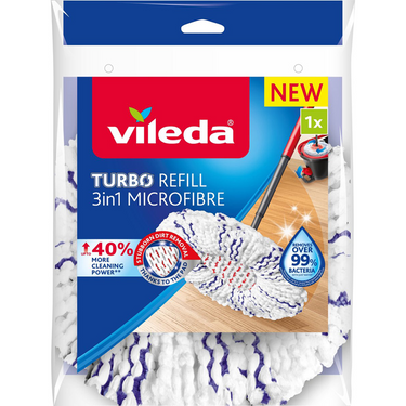 Vileda turbo deep clean vervanging - 1 per verpakking - geschikt voor alle centrifugesystemen van - +40% extra reinigingsvermogen - voor harde vloeren