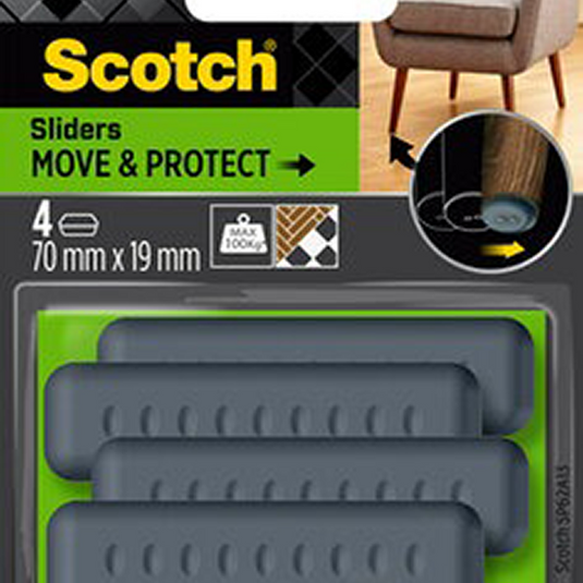 3m 1070687 - scotch® move protect sliderszelfklevend grijs, 70 mmx19 mm | 5 stuks
