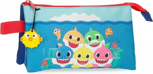 Jim jam etui baby shark pennenetui 3 vakken met 2 ritsen