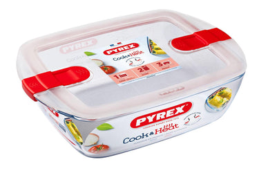 Pyrex cook heat rechthoekige schaal met deksel 1,1l 23x15x6cm