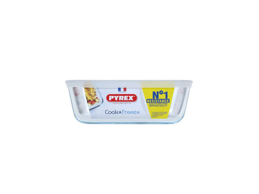 Pyrex cook freeze vierkante schaal glas met deksel 2l 20x22cm