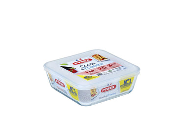 Pyrex cook freeze vierkante schaal glas met deksel 2l 20x22cm