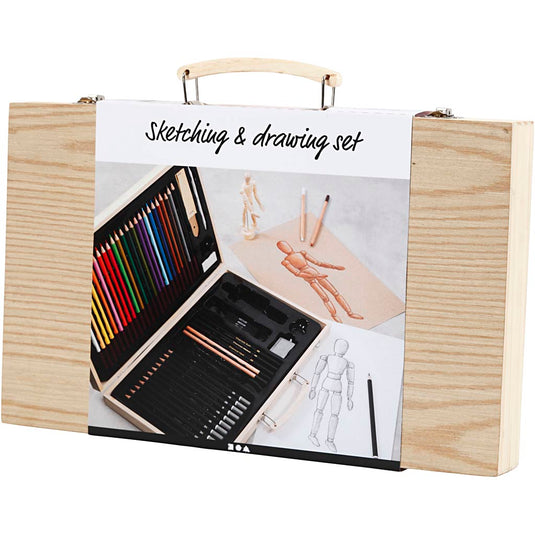 Creativ company schets en tekenset in houten koffer