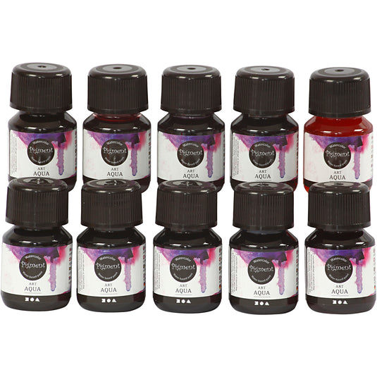 Pigment vloeibare aquarelverf, diverse kleuren, 10x30 ml 1 doos