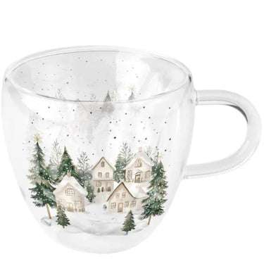 Ambiente dubbelwandig glas snowy houses 200ml dia10x9,5cm
