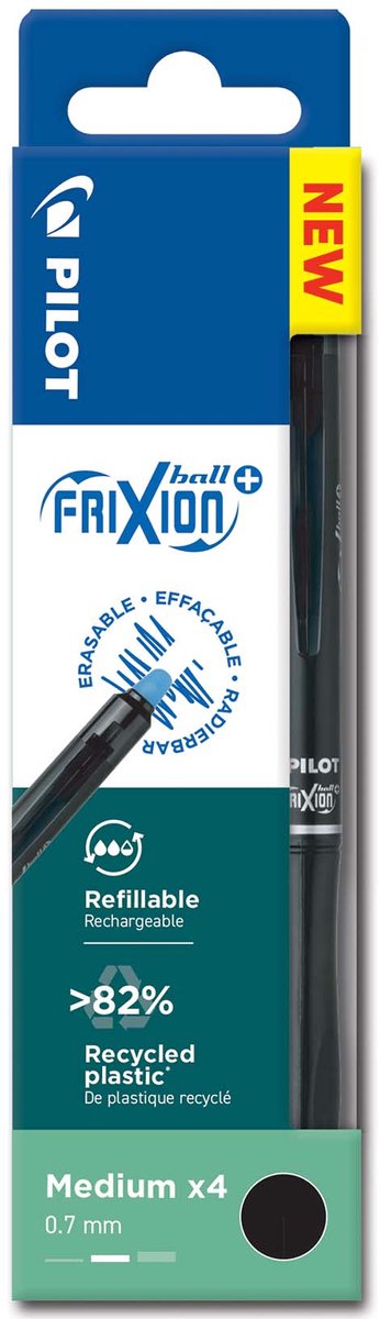 Pilot wallet - set van 4 - frixion ball plus - uitwisbare rollerbalpen - zwart - middelgrote punt