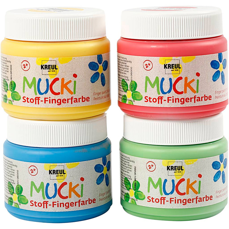 Load image into Gallery viewer, Creativ company https: www.cchobby.nl muck-vingerverf-blauw-groen-rood-geel-4x150-ml-1-doos

