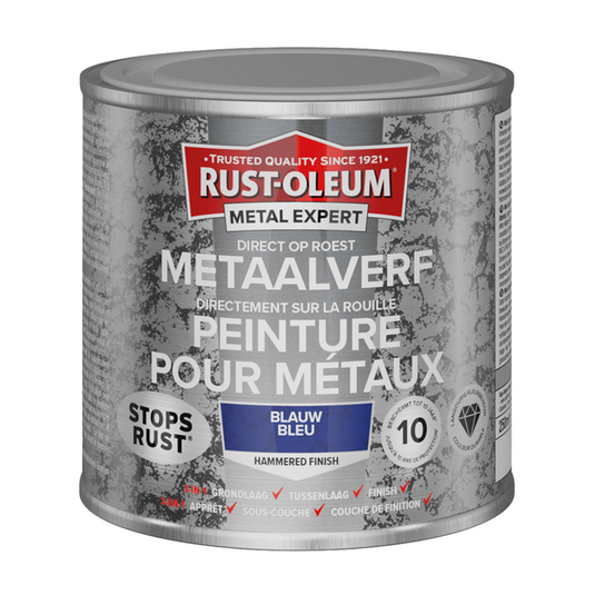 Rust-oleum 1071360 - hamerslag - blauw - 250ml direct op roest - metaalverf | 1 stuks