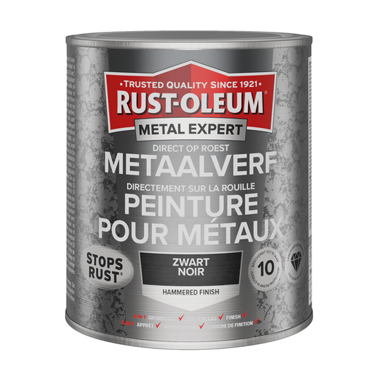 Rust-oleum 1071370 - hamerslag - zwart - 750ml direct op roest - metaalverf | 1 stuks