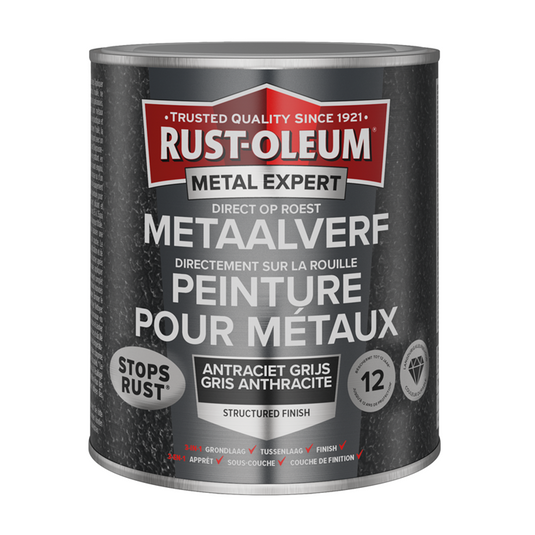 Rust-oleum 1071375 - structuur - anthraciet 750ml direct op roest - metaalverf | 1 stuks