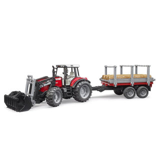 Bruder 2046 massey ferguson 7480 tractor met voorlader en houttransport trailer