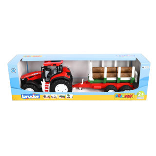 Load image into Gallery viewer, Bruder tractor roadmax met achteraanhanger en 3 boomstammen
